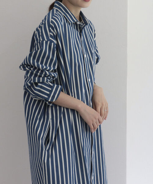 GEVACO（ゲバコ）の「【GEVACO/ゲバコ】ストライプレギュラーカラーロングスリーブ ワンピース（シャツワンピース・レディース・ブルー系その他/ブラック系その他・38）」の5枚目の写真