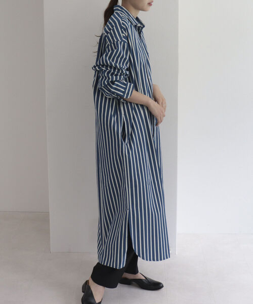 GEVACO（ゲバコ）の「【GEVACO/ゲバコ】ストライプレギュラーカラーロングスリーブ ワンピース（シャツワンピース・レディース・ブルー系その他/ブラック系その他・38）」の6枚目の写真