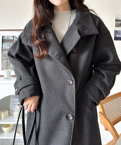 classicalelf（クラシカルエルフ）の「ロング丈が気分♪2way ニットモッサ スタンドカラー ロングコート（ステンカラーコート・レディース・ブラック/ブラウン/アイボリー/グレイッシュベージュ/チャコールグレー・SMALL/MEDIUM/LARGE/X-LARGE）」の12枚目の写真