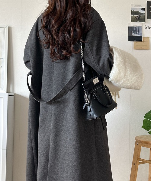 classicalelf（クラシカルエルフ）の「ロング丈が気分♪2way ニットモッサ スタンドカラー ロングコート（ステンカラーコート・レディース・ブラック/ブラウン/アイボリー/グレイッシュベージュ/チャコールグレー・SMALL/MEDIUM/LARGE/X-LARGE）」の13枚目の写真