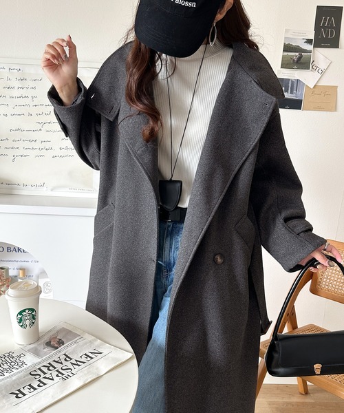 classicalelf（クラシカルエルフ）の「ロング丈が気分♪2way ニットモッサ スタンドカラー ロングコート（ステンカラーコート・レディース・ブラック/ブラウン/アイボリー/グレイッシュベージュ/チャコールグレー・SMALL/MEDIUM/LARGE/X-LARGE）」の16枚目の写真