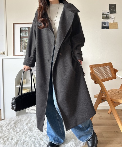 classicalelf（クラシカルエルフ）の「ロング丈が気分♪2way ニットモッサ スタンドカラー ロングコート（ステンカラーコート・レディース・ブラック/ブラウン/アイボリー/グレイッシュベージュ/チャコールグレー・SMALL/MEDIUM/LARGE/X-LARGE）」の17枚目の写真