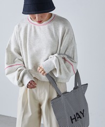 【forksy.】配色ステッチショート丈ボリュームスリーブスウェットプルオーバー