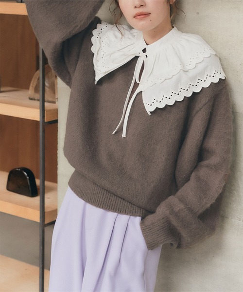 titivate（ティティベイト）の「ﾚｰｽ襟付きﾆｯﾄﾌﾟﾙｵｰﾊﾞｰ（ニット