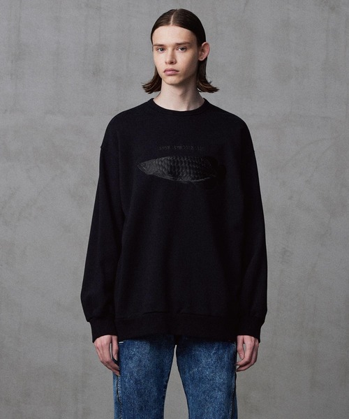SHAREEF(シャリーフ)の「"AROWANA" BIG SWEAT(スウェット・メンズ・ブラック/ブラック×ホワイト/パープル系その他/チャコールグレー×パープル・1/2/3)」の5枚目の写真