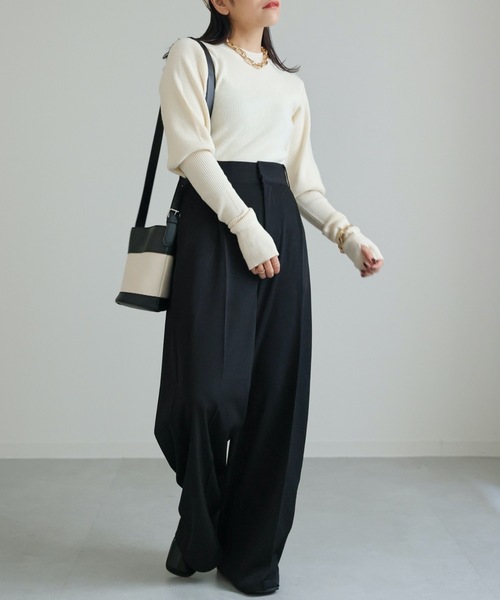 ap retro（アプレトロ）の「センタープレスワイドパンツ 美脚パンツ（その他パンツ・レディース・チャコールグレー/ブラック/ブラウン/アイボリー/グレー・MEDIUM）」の7枚目の写真