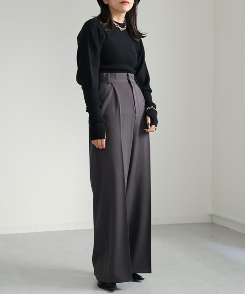 ap retro（アプレトロ）の「センタープレスワイドパンツ 美脚パンツ（その他パンツ・レディース・チャコールグレー/ブラック/ブラウン/アイボリー/グレー・MEDIUM）」の15枚目の写真