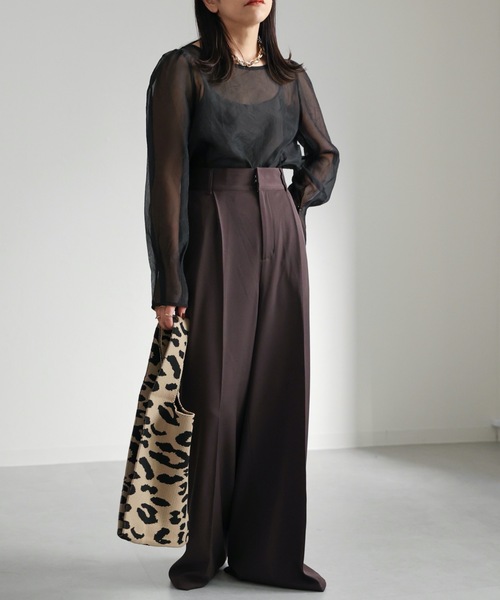 ap retro（アプレトロ）の「センタープレスワイドパンツ 美脚パンツ（その他パンツ・レディース・チャコールグレー/ブラック/ブラウン/アイボリー/グレー・MEDIUM）」の10枚目の写真