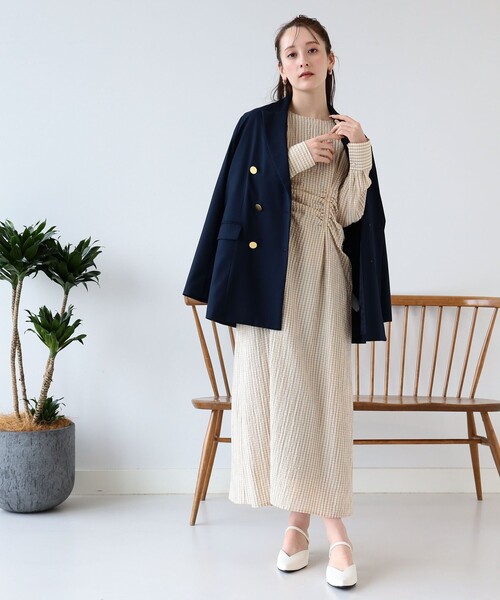 Ray BEAMS（レイビームス）の「Ray BEAMS / チェック バック レースアップ ワンピース（ワンピース・レディース・ベージュ/ラベンダー・0/1）」の22枚目の写真