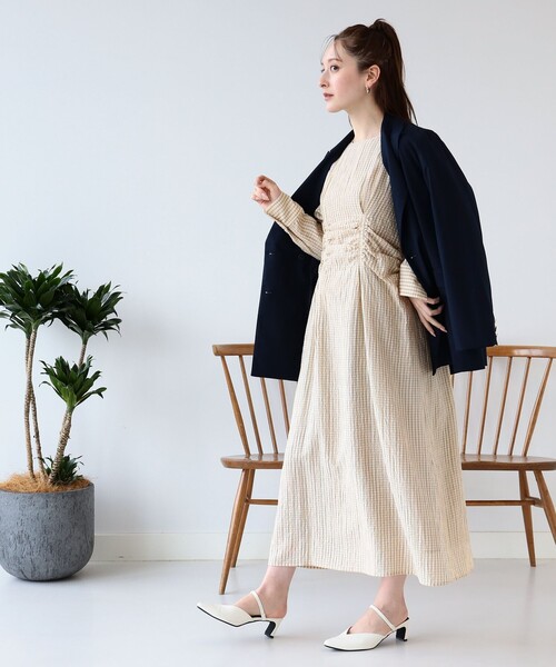 Ray BEAMS（レイビームス）の「Ray BEAMS / チェック バック レースアップ ワンピース（ワンピース・レディース・ベージュ/ラベンダー・0/1）」の19枚目の写真