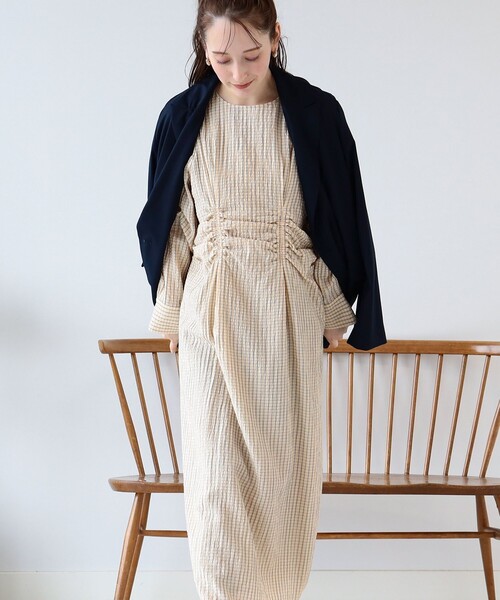 Ray BEAMS（レイビームス）の「Ray BEAMS / チェック バック レースアップ ワンピース（ワンピース・レディース・ベージュ/ラベンダー・0/1）」の16枚目の写真