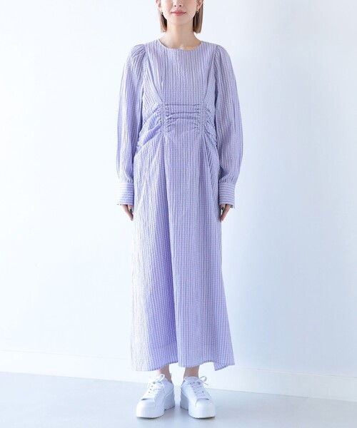 Ray BEAMS（レイビームス）の「Ray BEAMS / チェック バック レースアップ ワンピース（ワンピース・レディース・ベージュ/ラベンダー・0/1）」の17枚目の写真