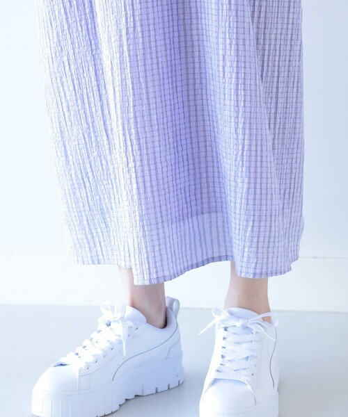 Ray BEAMS（レイビームス）の「Ray BEAMS / チェック バック レースアップ ワンピース（ワンピース・レディース・ベージュ/ラベンダー・0/1）」の5枚目の写真