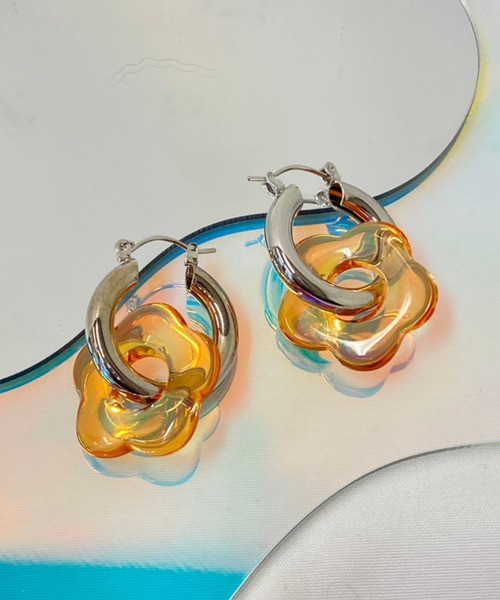 WEGO(ウィゴー)の「WEGO/フラワーフープピアス(ピアス(両耳用)・レディース・その他1/シルバー/ブルー/オレンジ・FREE)」の1枚目の写真