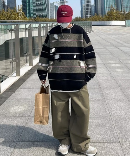 MGV(エムジーヴィー)の「ダメージマルチボーダーニット(ニット/セーター・メンズ・グレー/ブラウン・MEDIUM/LARGE/X-LARGE)」の12枚目の写真
