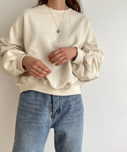 CANAL JEAN（キャナルジーン）の「El mar(エルマール) コットンクルーネック裏毛トレーナー（スウェット・レディース・ライトグリーン/ホワイト/クリーム・ONE SIZE）」の2枚目の写真