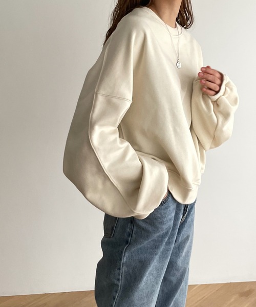 CANAL JEAN（キャナルジーン）の「El mar(エルマール) コットンクルーネック裏毛トレーナー（スウェット・レディース・ライトグリーン/ホワイト/クリーム・ONE SIZE）」の7枚目の写真