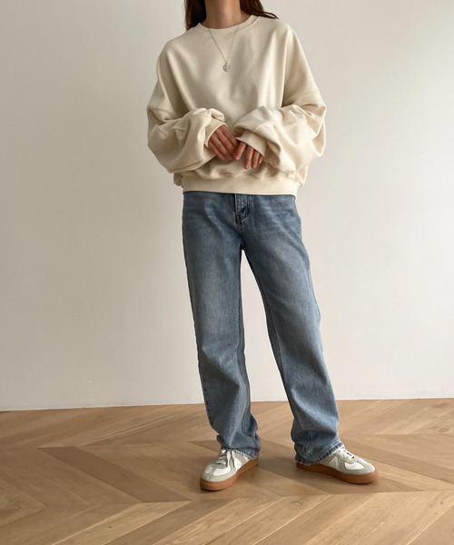 CANAL JEAN（キャナルジーン）の「El mar(エルマール) コットンクルーネック裏毛トレーナー（スウェット・レディース・ライトグリーン/ホワイト/クリーム・ONE SIZE）」の9枚目の写真