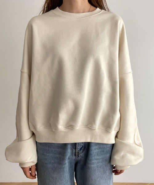 CANAL JEAN（キャナルジーン）の「El mar(エルマール) コットンクルーネック裏毛トレーナー（スウェット・レディース・ライトグリーン/ホワイト/クリーム・ONE SIZE）」の13枚目の写真