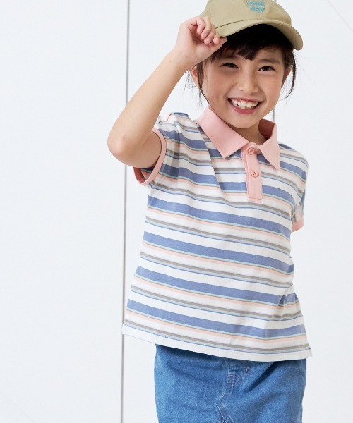 MAKE YOUR DAY（メイクユアデイ）の「無地とボーダー半袖ポロシャツ■80～140cm（Tシャツ/カットソー・キッズ・ネイビー/ピンク/オフホワイト/イエロー・110/130/100/140/120/90/80）」の12枚目の写真