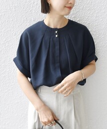 【WEB限定】〈洗濯機可能〉麻混 フロント タック ドルマン ブラウス