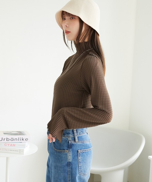 ECRIRE（エクリール）の「裾スリットポコポコシアーハイネックプルオーバー（Tシャツ/カットソー・レディース・ブラック/アイボリー/ダークブラウン・M）」の10枚目の写真