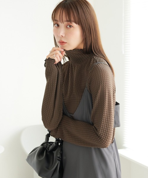 ECRIRE（エクリール）の「裾スリットポコポコシアーハイネックプルオーバー（Tシャツ/カットソー・レディース・ブラック/アイボリー/ダークブラウン・M）」の19枚目の写真