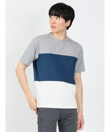 【ストレッチ】m.f.エディトリアル メンズ 三段切替 クルーネック 半袖 Tシャツ