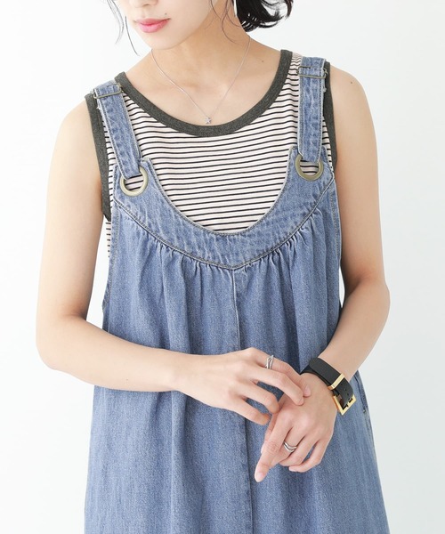 n'OrLABEL（ノアールレーベル）の「【廃盤】『細ボーダー柄パイピングタンクトップ』（タンクトップ・レディース・オフホワイト/ブルー/ブラック/チャコール・1/2）」の2枚目の写真