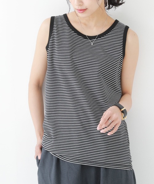 n'OrLABEL（ノアールレーベル）の「【廃盤】『細ボーダー柄パイピングタンクトップ』（タンクトップ・レディース・オフホワイト/ブルー/ブラック/チャコール・1/2）」の3枚目の写真