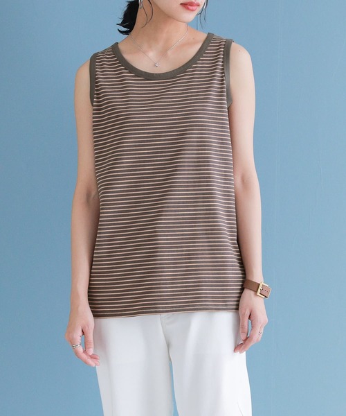 n'OrLABEL（ノアールレーベル）の「【廃盤】『細ボーダー柄パイピングタンクトップ』（タンクトップ・レディース・オフホワイト/ブルー/ブラック/チャコール・1/2）」の11枚目の写真