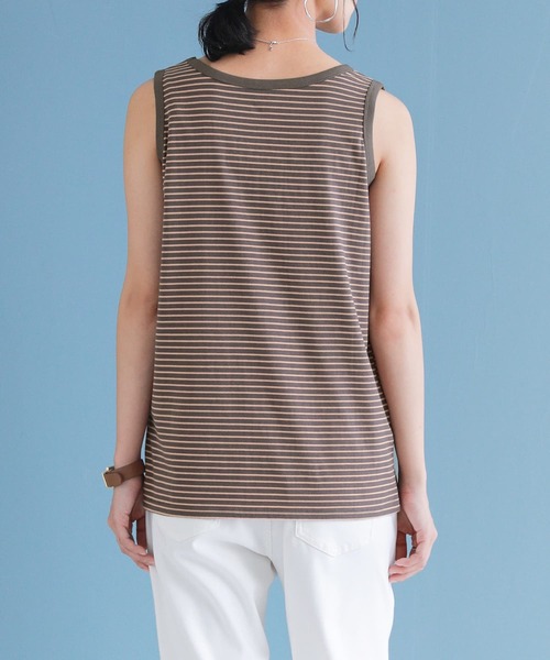 n'OrLABEL（ノアールレーベル）の「【廃盤】『細ボーダー柄パイピングタンクトップ』（タンクトップ・レディース・オフホワイト/ブルー/ブラック/チャコール・1/2）」の5枚目の写真