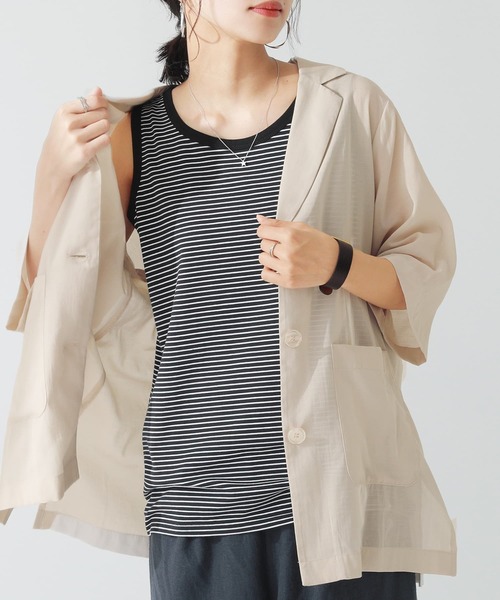 n'OrLABEL（ノアールレーベル）の「【廃盤】『細ボーダー柄パイピングタンクトップ』（タンクトップ・レディース・オフホワイト/ブルー/ブラック/チャコール・1/2）」の8枚目の写真