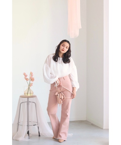 muguet（ミュゲ）の「emboss volume blouse（シャツ/ブラウス・レディース・ピンク/ホワイト・FREE）」の6枚目の写真