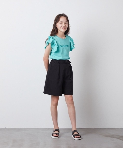 a.v.v（アーヴェヴェ）の「[100-130]【マイルドライナーコラボ】袖フリルロゴカットソー（Tシャツ/カットソー・キッズ・グリーン/ライトブルー/レッド・120/130/100/110）」の4枚目の写真