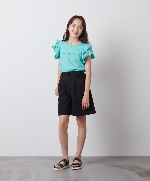 a.v.v（アーヴェヴェ）の「[100-130]【マイルドライナーコラボ】袖フリルロゴカットソー（Tシャツ/カットソー・キッズ・グリーン/ライトブルー/レッド・120/130/100/110）」の15枚目の写真