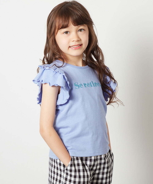 a.v.v（アーヴェヴェ）の「[100-130]【マイルドライナーコラボ】袖フリルロゴカットソー（Tシャツ/カットソー・キッズ・グリーン/ライトブルー/レッド・120/130/100/110）」の5枚目の写真