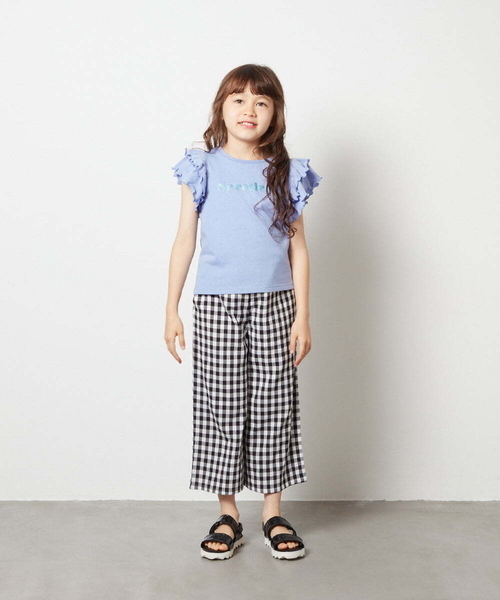 a.v.v（アーヴェヴェ）の「[100-130]【マイルドライナーコラボ】袖フリルロゴカットソー（Tシャツ/カットソー・キッズ・グリーン/ライトブルー/レッド・120/130/100/110）」の12枚目の写真