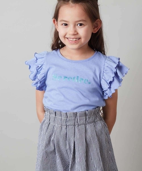 a.v.v（アーヴェヴェ）の「[100-130]【マイルドライナーコラボ】袖フリルロゴカットソー（Tシャツ/カットソー・キッズ・グリーン/ライトブルー/レッド・120/130/100/110）」の6枚目の写真