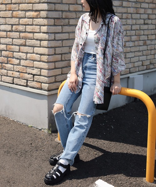 make a ray!（メイク ア レイ！）の「レーヨン総柄 オープンカラー ヴィンテージテイスト アロハシャツ/ 半袖シャツ/ボックスシルエット（シャツ/ブラウス・メンズ・ダークブラウン/ベージュ/ホワイト/ブラック/パープル/ブラウン/ネイビー/グレー・M/L/XL）」の10枚目の写真