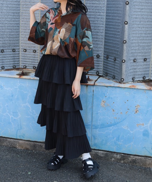 make a ray!（メイク ア レイ！）の「レーヨン総柄 オープンカラー ヴィンテージテイスト アロハシャツ/ 半袖シャツ/ボックスシルエット（シャツ/ブラウス・メンズ・ダークブラウン/ベージュ/ホワイト/ブラック/パープル/ブラウン/ネイビー/グレー・M/L/XL）」の12枚目の写真