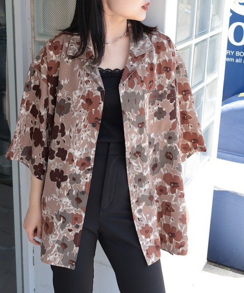 make a ray!（メイク ア レイ！）の「レーヨン総柄 オープンカラー ヴィンテージテイスト アロハシャツ/ 半袖シャツ/ボックスシルエット（シャツ/ブラウス・メンズ・ダークブラウン/ベージュ/ホワイト/ブラック/パープル/ブラウン/ネイビー/グレー・M/L/XL）」の13枚目の写真