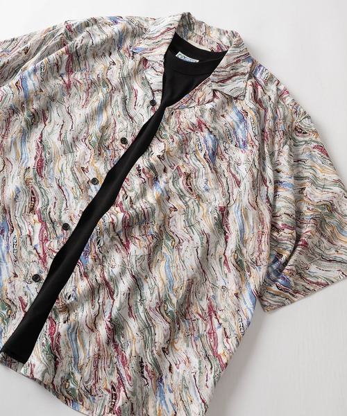 make a ray!（メイク ア レイ！）の「レーヨン総柄 オープンカラー ヴィンテージテイスト アロハシャツ/ 半袖シャツ/ボックスシルエット（シャツ/ブラウス・メンズ・ダークブラウン/ベージュ/ホワイト/ブラック/パープル/ブラウン/ネイビー/グレー・M/L/XL）」の21枚目の写真