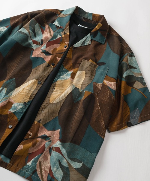 make a ray!（メイク ア レイ！）の「レーヨン総柄 オープンカラー ヴィンテージテイスト アロハシャツ/ 半袖シャツ/ボックスシルエット（シャツ/ブラウス・メンズ・ダークブラウン/ベージュ/ホワイト/ブラック/パープル/ブラウン/ネイビー/グレー・M/L/XL）」の19枚目の写真