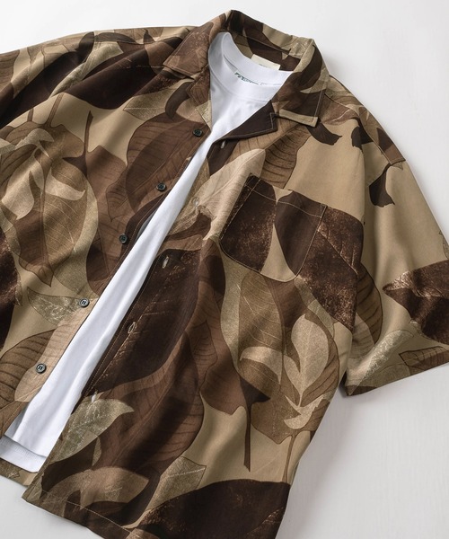 make a ray!（メイク ア レイ！）の「レーヨン総柄 オープンカラー ヴィンテージテイスト アロハシャツ/ 半袖シャツ/ボックスシルエット（シャツ/ブラウス・メンズ・ダークブラウン/ベージュ/ホワイト/ブラック/パープル/ブラウン/ネイビー/グレー・M/L/XL）」の20枚目の写真