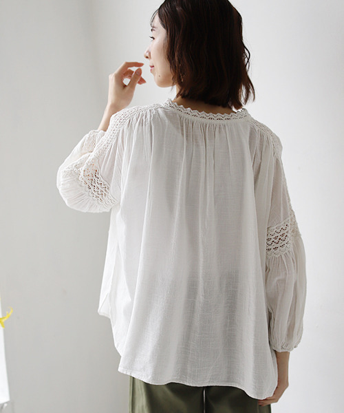 REAL CUBE（リアルキューブ）の「コットンスラブレースアップブラウス（シャツ/ブラウス・レディース・ブラック/オフホワイト・FREE）」の9枚目の写真