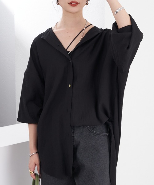 SHENERY（シーナリー）の「バンドカラーサイドギャザーシャツ（シャツ/ブラウス・レディース・アイボリー/ブラック・FREE）」の11枚目の写真