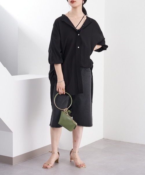 SHENERY（シーナリー）の「バンドカラーサイドギャザーシャツ（シャツ/ブラウス・レディース・アイボリー/ブラック・FREE）」の8枚目の写真