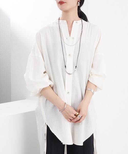 SHENERY（シーナリー）の「バンドカラーサイドギャザーシャツ（シャツ/ブラウス・レディース・アイボリー/ブラック・FREE）」の21枚目の写真