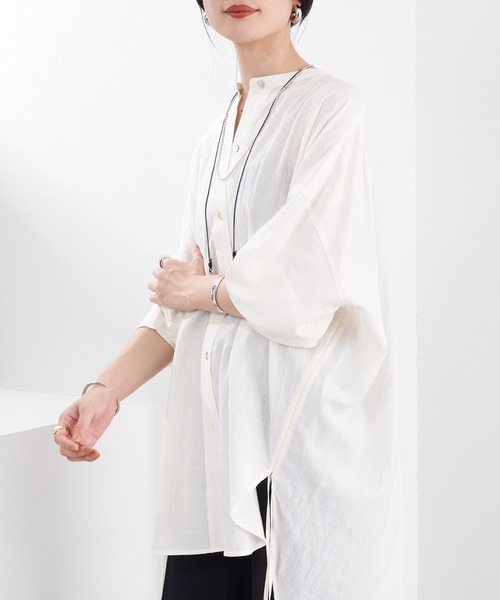 SHENERY（シーナリー）の「バンドカラーサイドギャザーシャツ（シャツ/ブラウス・レディース・アイボリー/ブラック・FREE）」の9枚目の写真